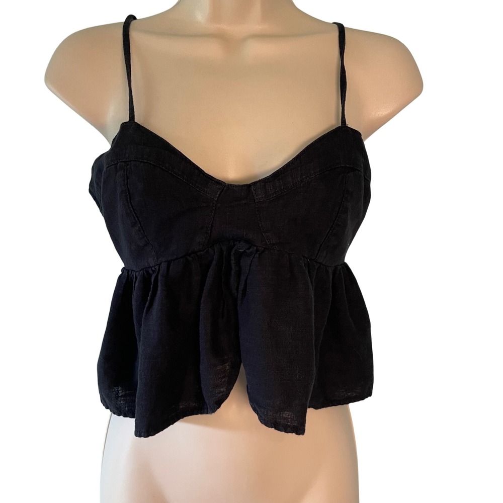 American Eagle Women's Peplum Spaghetti Strap Camisole Black Small Linen Blend